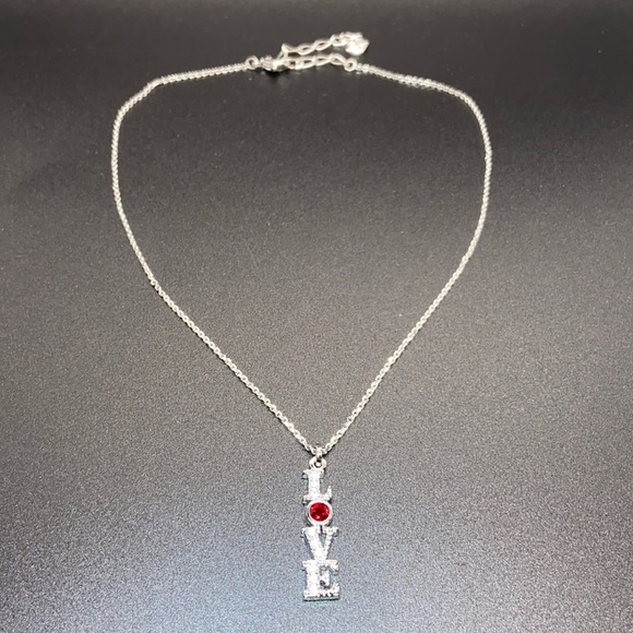 Swarovski LOVE Necklace. White & Red Crystals. 17 inches total length of Chain. - Picture 4 of 7